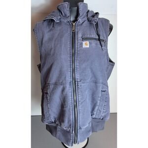 Carhartt Womens Wildwood Weathered Duck Vest L 12/14 Blue Sherpa Lined